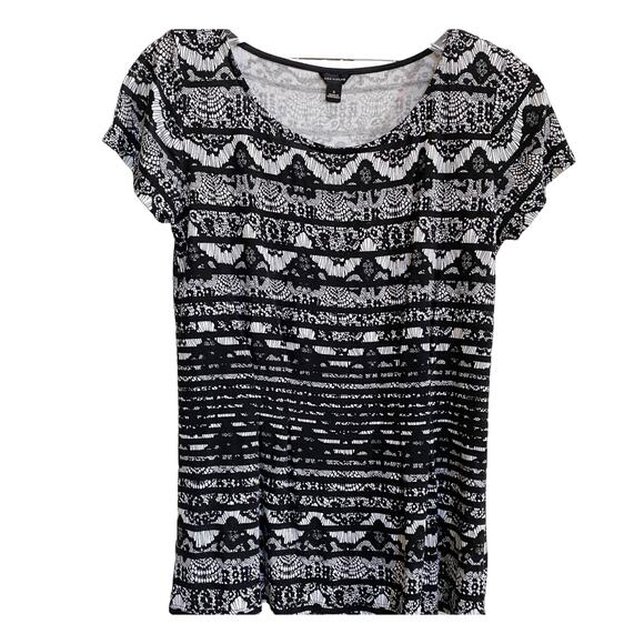 Ann Taylor Stretch Blouse Delicate Lace Print Peplum top - Fluted Bottom SZ S - Picture 8 of 10